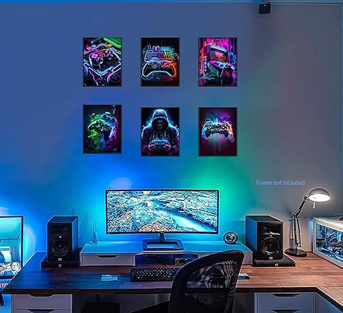 Miniatura 2 de Ucninvd Juego de 9 pósteres de juego de pared, decoración de pared de juegos de neón, pintura de decoración de sala de juegos, accesorios de video