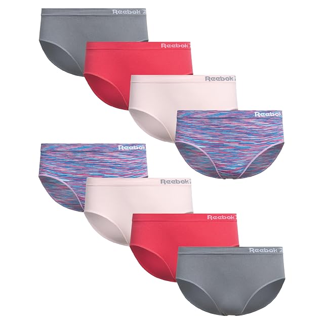 Reebok Girls Underwear Hipster Panties - 8 Pack Soft Seamless Stretch Performance Briefs Underwear for Girls