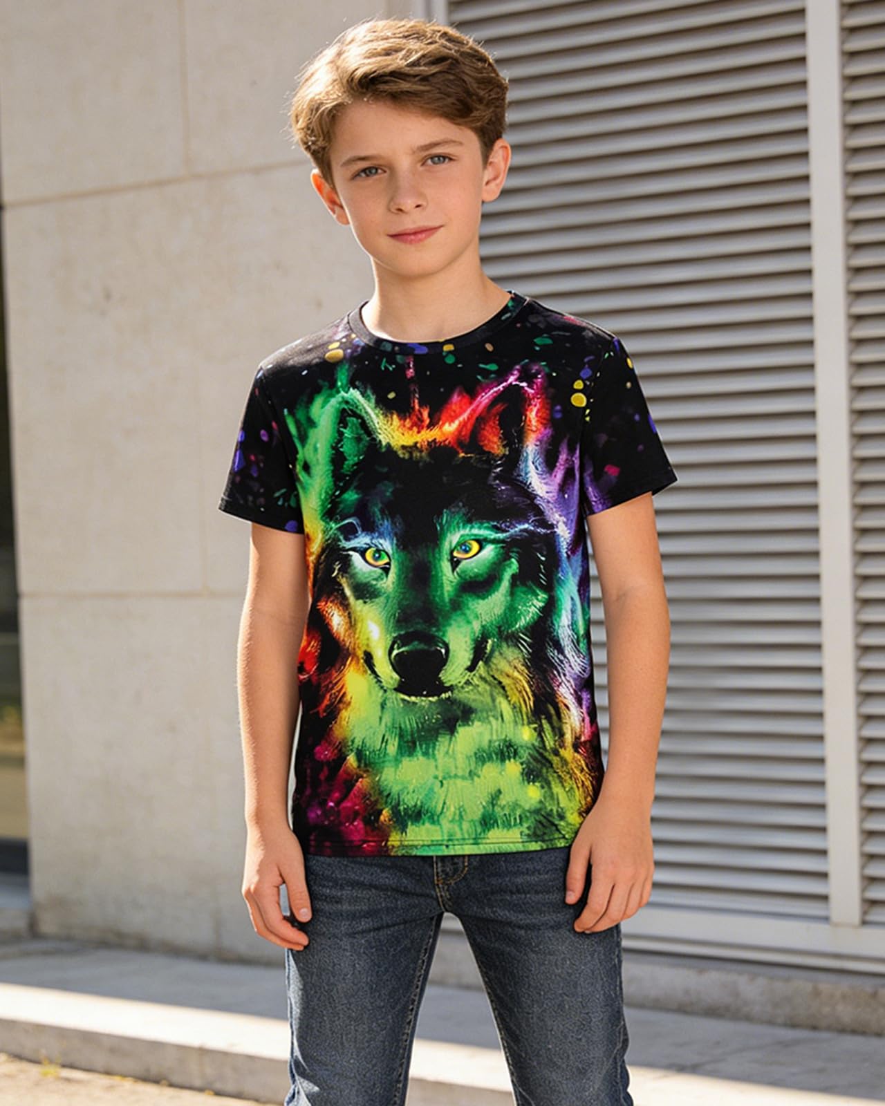 Boys 3D Print T-Shirts Girls Summer Colorful Design Graphic Tee Kids Crewneck Short Sleeve Causal Tops - 4