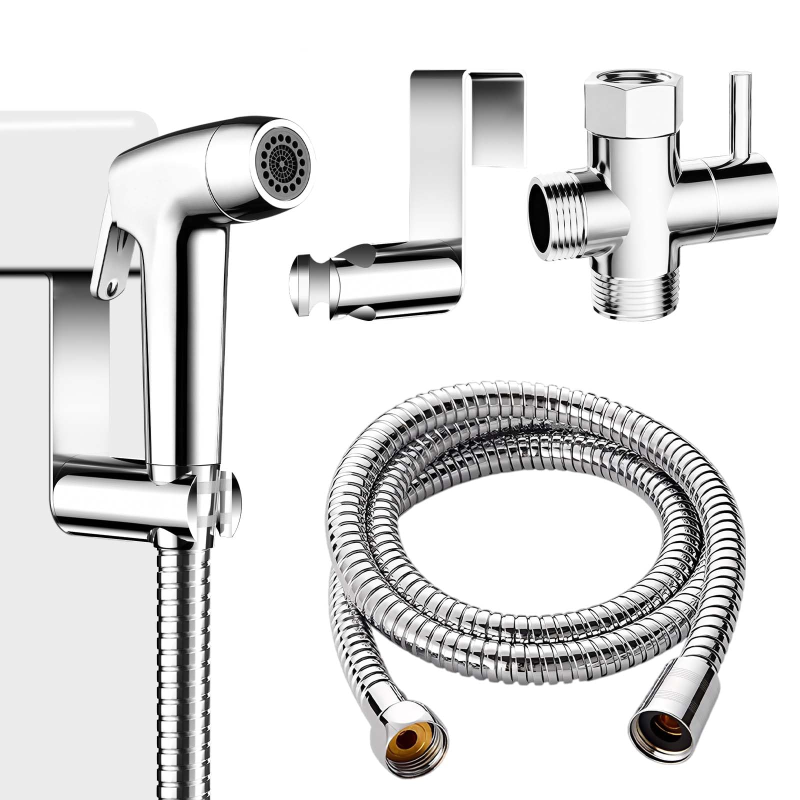 Handheld Toilet Bidet Sprayer for Toilet-Adjustable Water Pressure Control with Hose for Feminine Wash, Stainless Steel Brushed Nickel Bidet Faucet Cloth Diaper for Baby Wash