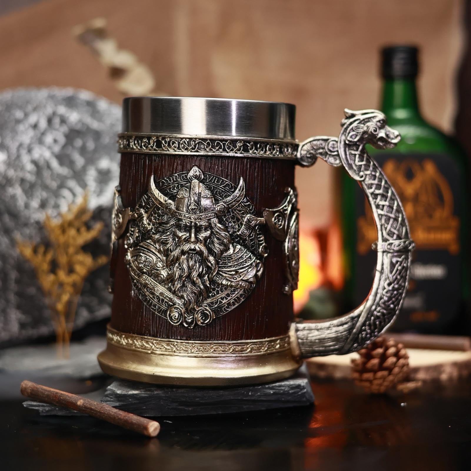 Boccale da birra nordica vichinghi | Tazze medievali norvegesi | Tazza da whisky in acciaio inox | Tazza da vino e caffè | Tazze da birra regalo per uomini, decorazione per la festa del papà, 600 ml