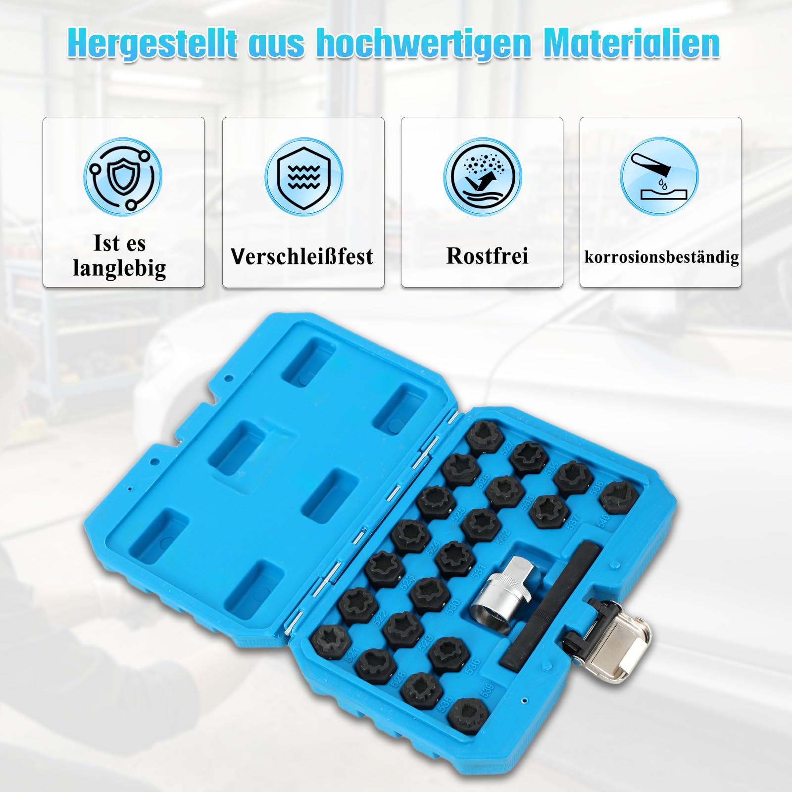 22-teiliges Felgenschloss Knacker Set, Radbolzen Demontage Werkzeug, Reifenmutter Entferner mit Adapter, Schlüssel Set für Volkswagen