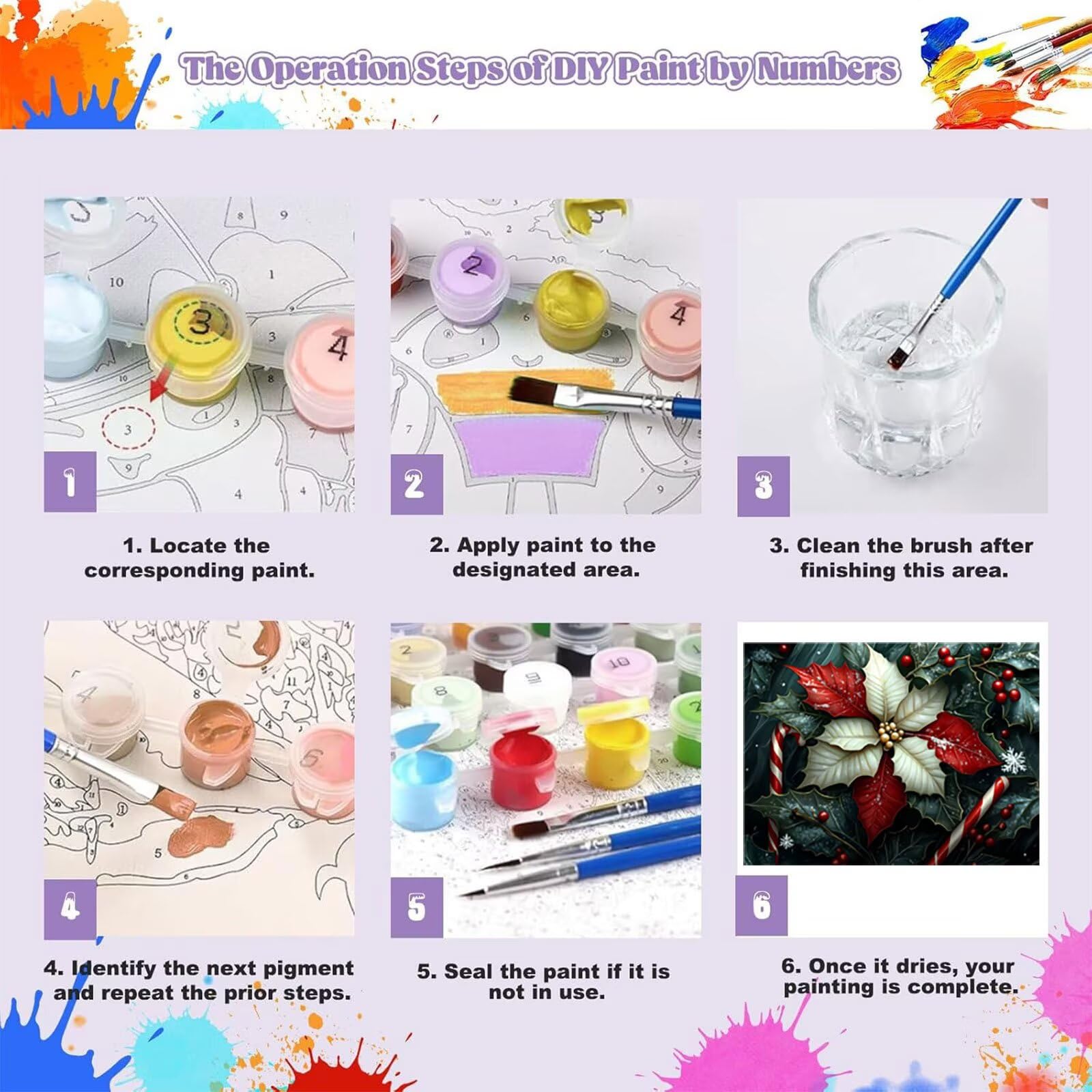 Malowanie według numerów dla dorosłych Boże Narodzenie Malowanie według numerów Kwiat Paint by Numbers Adult z pędzlami Zestaw do malowania z liczbami DIY Dorosły, na Halloween Dekoracje świąteczne