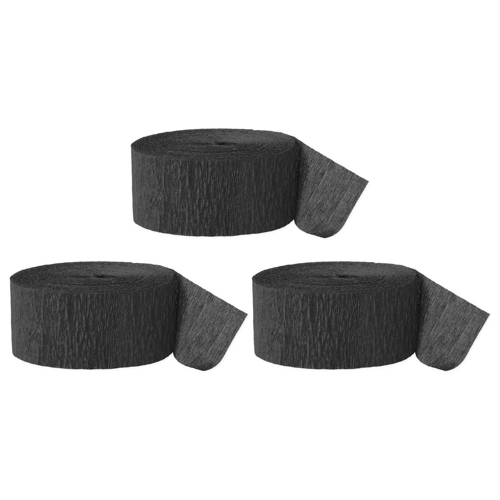 Andaz Press Crepe Paper Streamer Hanging Party Decorations Kit, 240-Feet, Black, 1-Pack, 3-Rolls, Colored Wedding Baby Bridal Shower Birthday Supplies