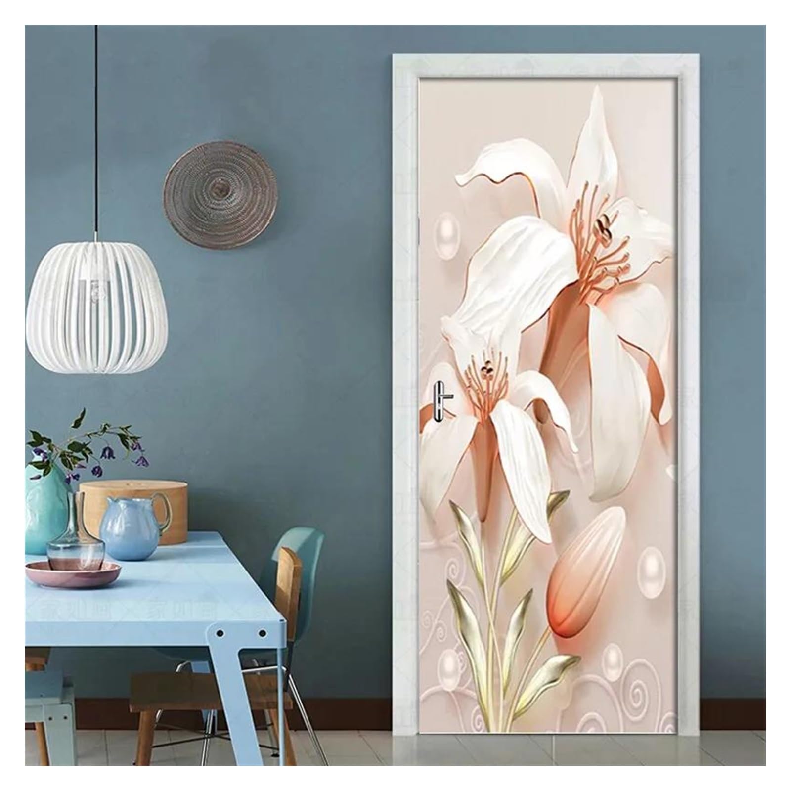 Autocollants de porte 3D fleur de lys pour sublimer l'ambiance du salon