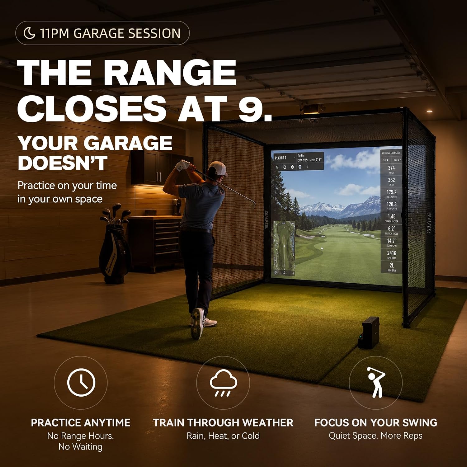 ZEALFEEL Golf Simulator Enclosure, 10 x 8 ft/12 x 9 ft, HD Impact Screen image 5