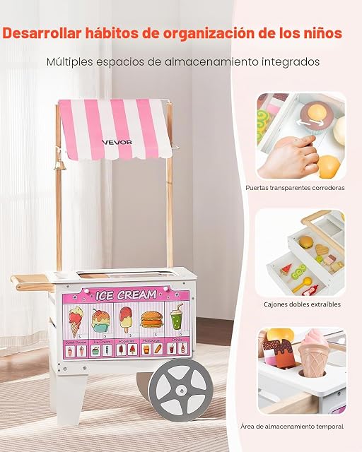 Foto 4 de 8 de VEVOR Carrito de Helados, Más de 20 Accesorios, Juego de Simulación de Heladería, Cocina