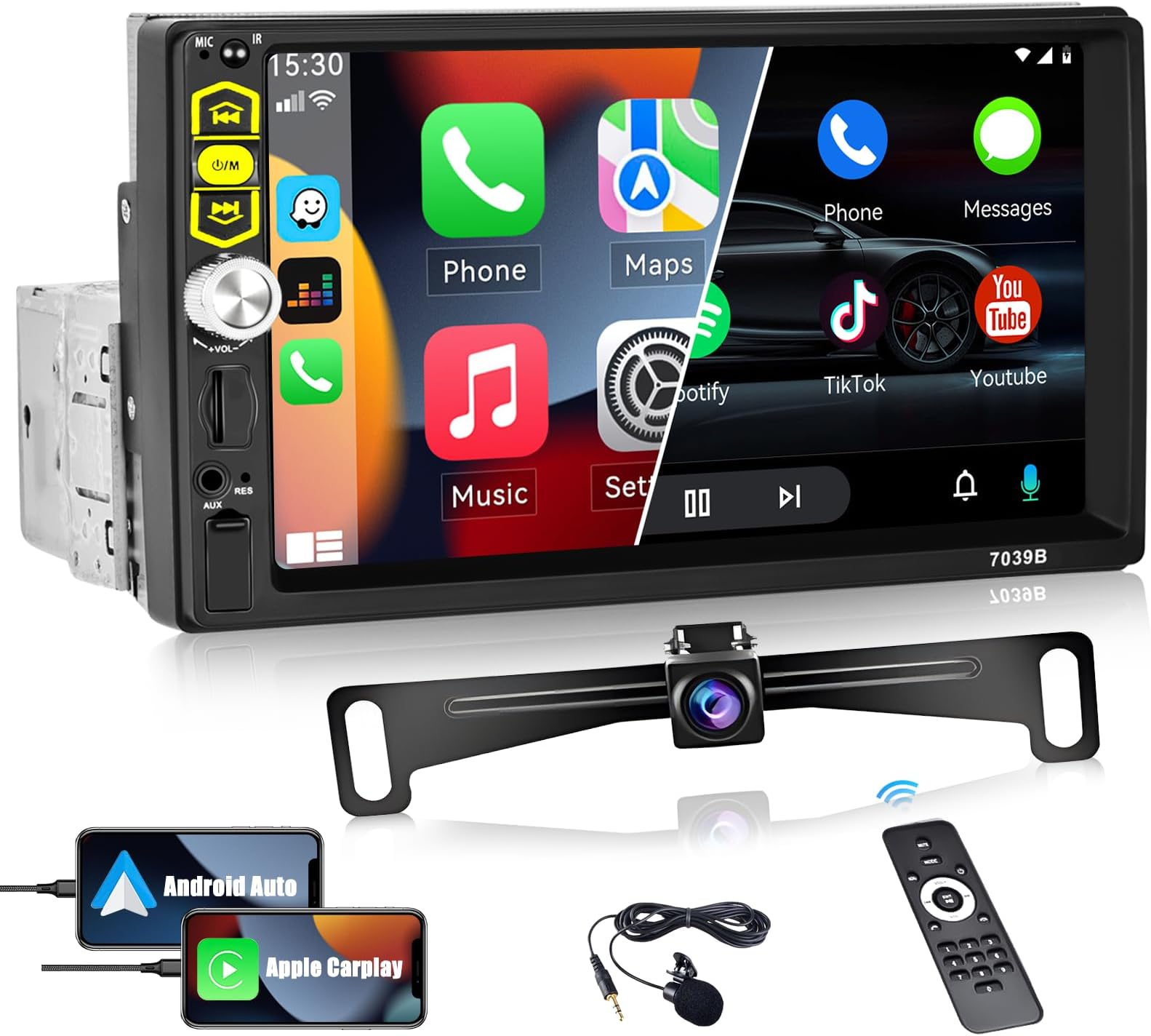 Car Stereo Single Din Apple CarPlay Android Auto, 7