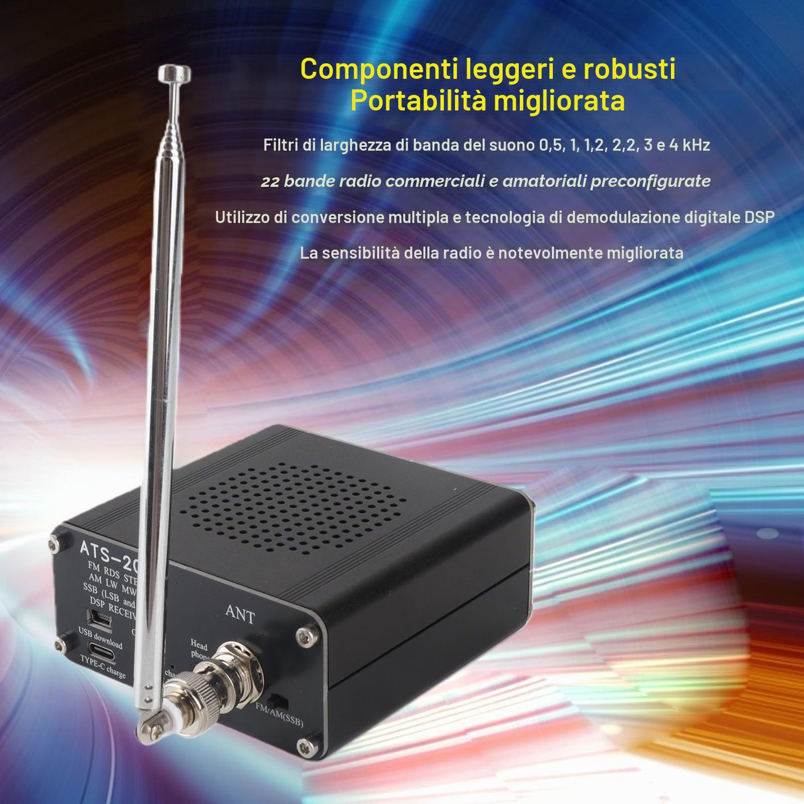 ATS-20+ Si4732 Ricevitore radio a banda piena, FM AM (MW e SW) SSB (LSB e USB) Ricevitore digitale a onde corte portatile con antenna