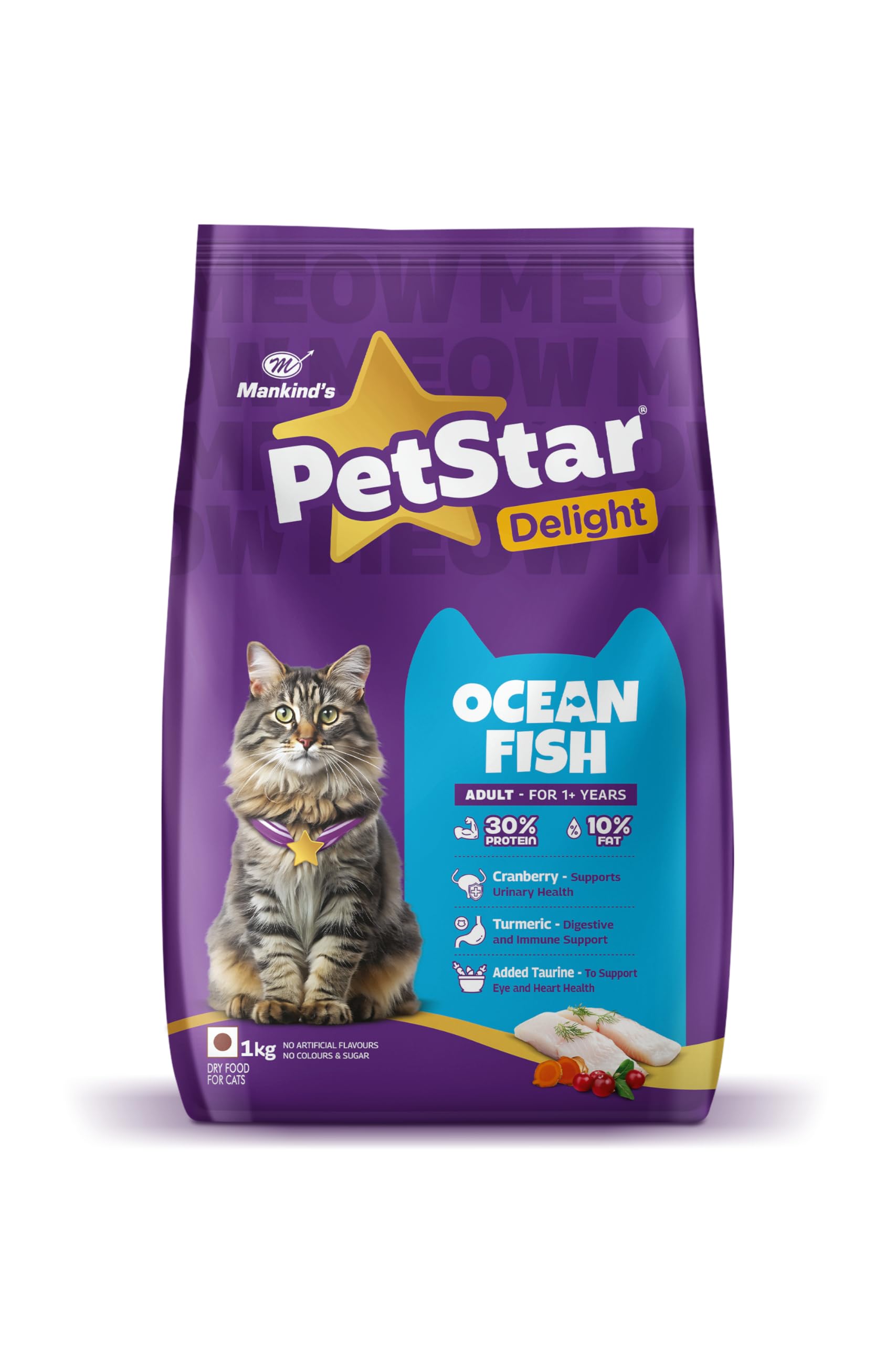 Mankind PetStar Adult Cat Food β Ocean Fish Flavour (1 KG) | Complete Nutrition with Taurine & Omega for Urinary, Digestive & Heart Health