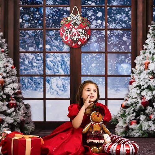Miniatura 8 de OscenLife Corona de decoración de Feliz Navidad, letrero colgante de madera rústica para puerta delantera, porche, hogar, ventana, pared, granja,
