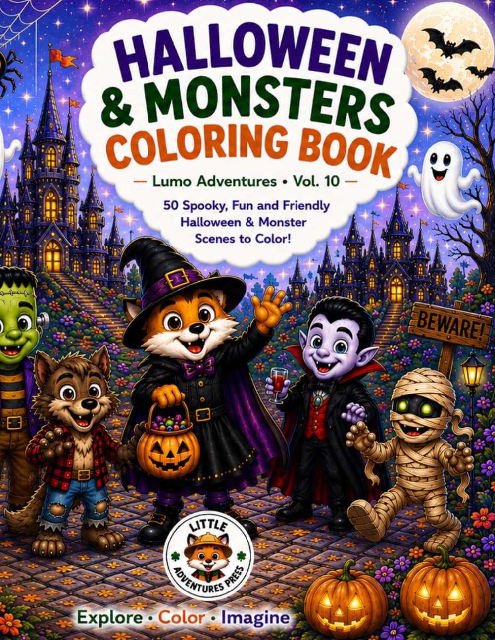Halloween & Monsters Coloring Book: 50 Spooky, fun and friendly Halloween & Monster scenes to color! (Lumo Adventures)