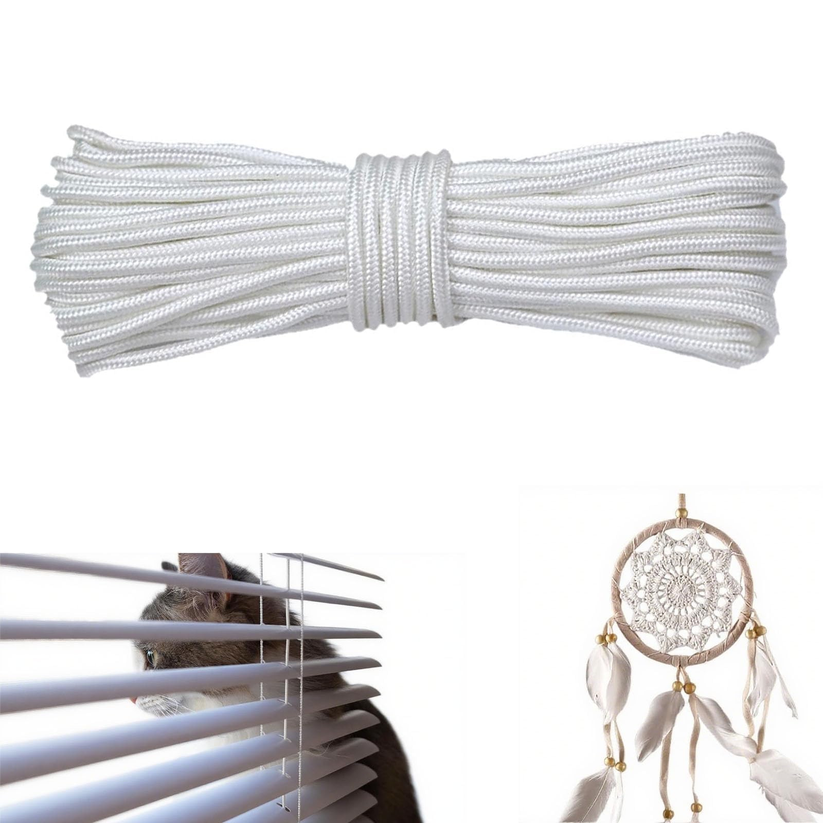 Noneoyno White 30M Roman Blind Cord, 2Mm Picture Hanging Cord, Braided Blind, For Crafts Blinds, Austrian Festoon Cording, Vertical Replacement