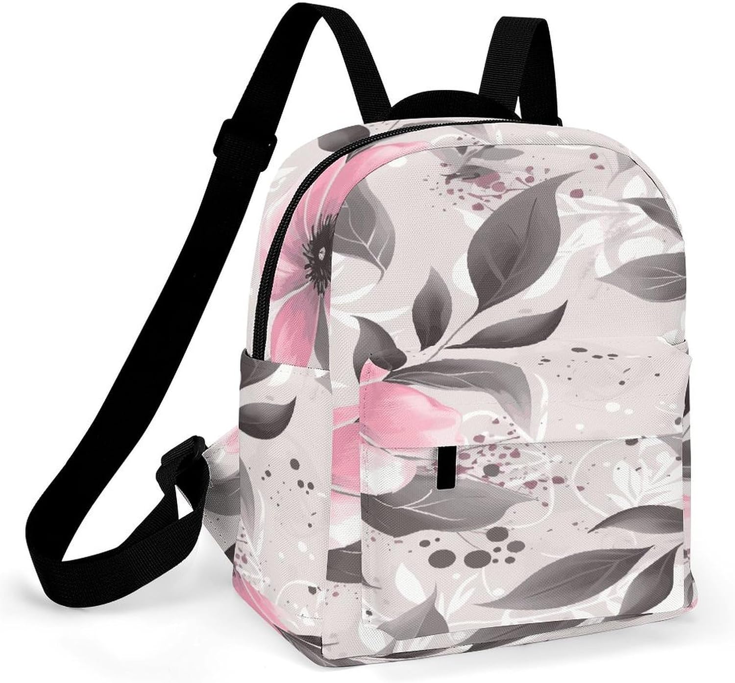 Pink Flowers Mini Backpack Purse for Women | Waterproof durable oxford cloth casual daypack, lightweight small rucksack for work travel outdoor camping daily use & gift