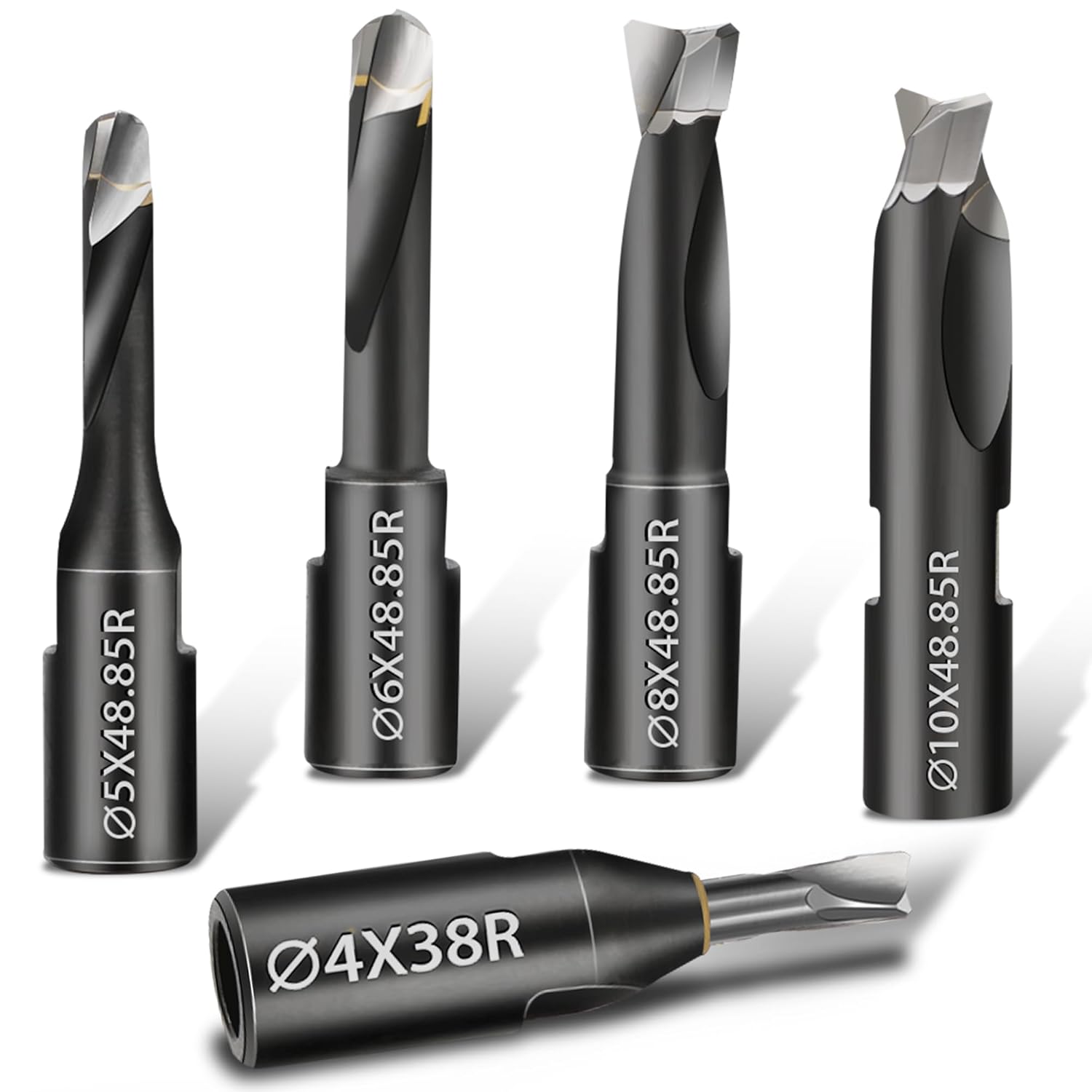 Domino Cutter Solid Carbide Bits for DF500 Jointer Machines, 5 Pcs Domino Bits (4mm, 5mm, 6mm, 8mm, 10mm), Precision with Extended Spiral Flute, Black Tungsten Carbide