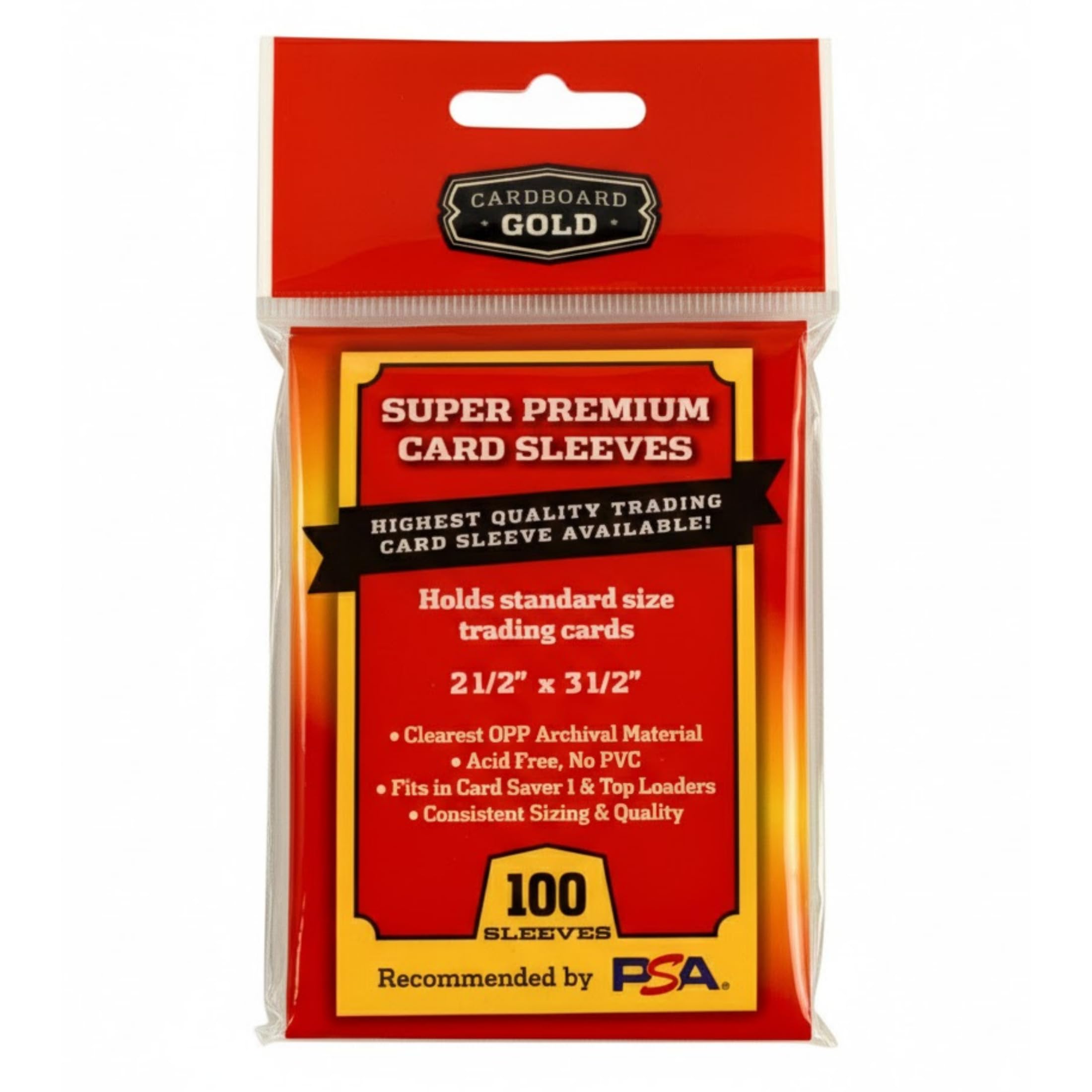 Cardboard Gold Super Premium Card Sleeves - Penny Sleeves for Trading Cards - Ultra Clear OPP 2 mil - 2 5/8" x 3 5/8" - Fits Standard Size Cards, Top-Loaders & Card Savers (100 Sleeves)