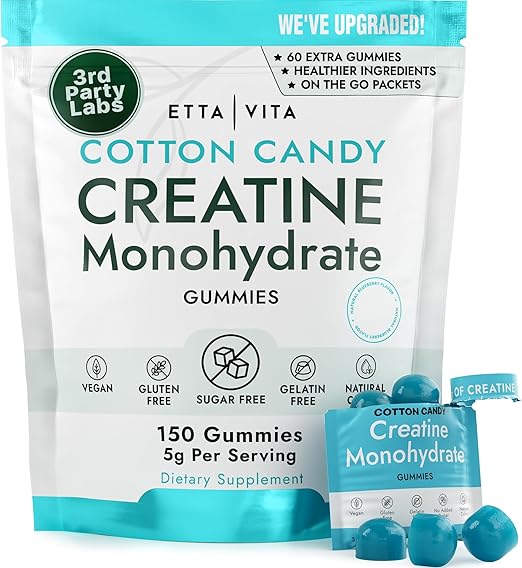 Sugar-Free Creatine Monohydrate Gummies (5g Per Packet) - Potent Creatine Gummies for Men & Women, Supplement for Muscle Support, Cellular Energy, Cognitive Function - Non-GMO, Gluten-Free, Vegan