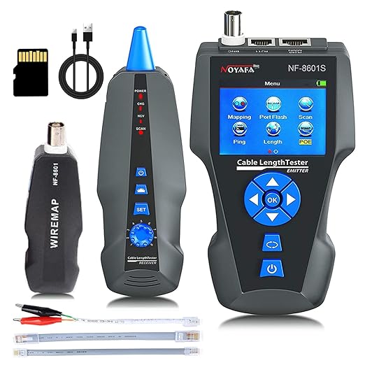 NOYAFA Network Cable Tester, NF-8601S TDR Multifunction LCD Tracer for RJ45, RJ11, BNC, Metal Cable, PING/POE Length Measurement Phone Line Tracer, Diagnostic Tool Tester AT278
