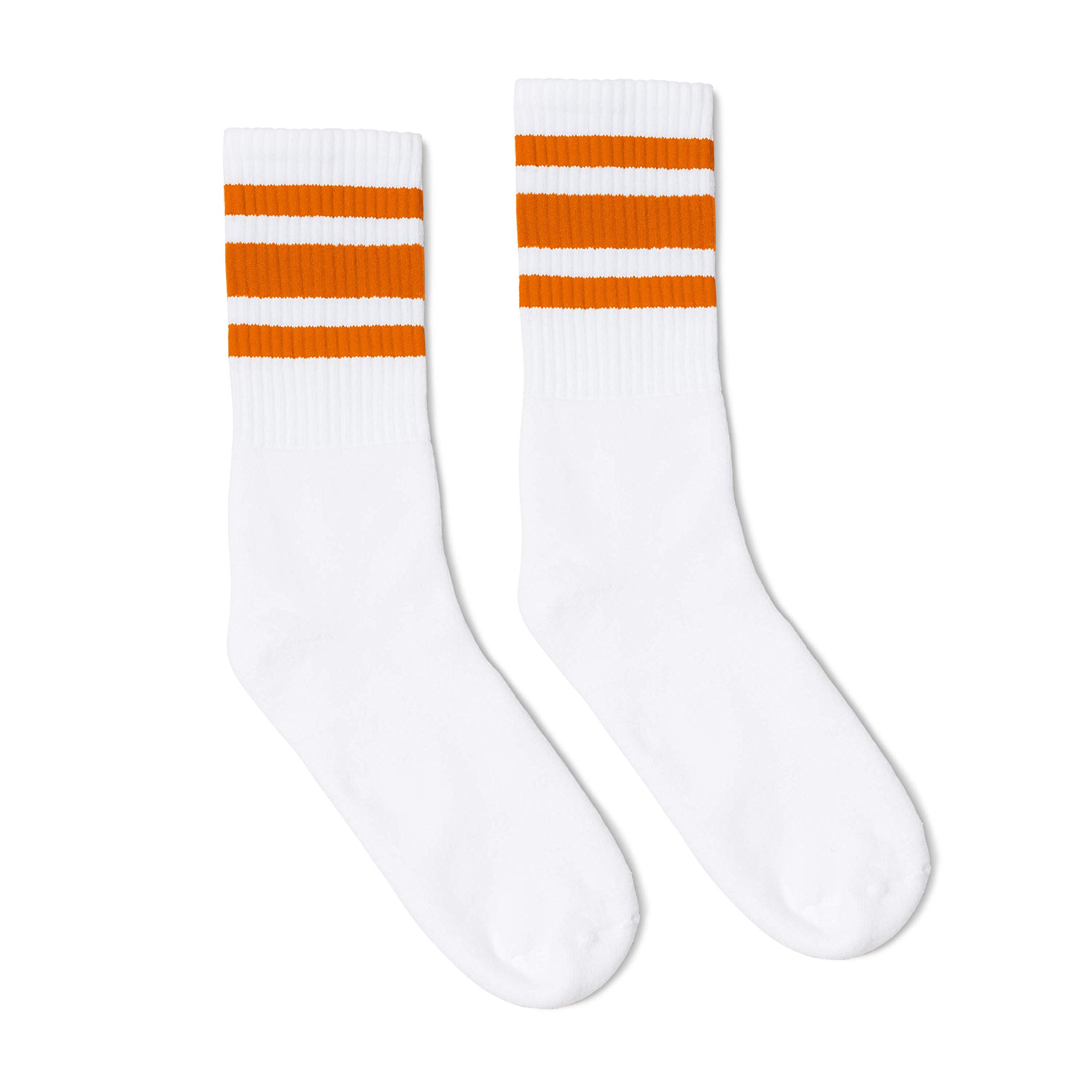 SOCCOWhite with Orange Stripe Crew Socks Made in USA