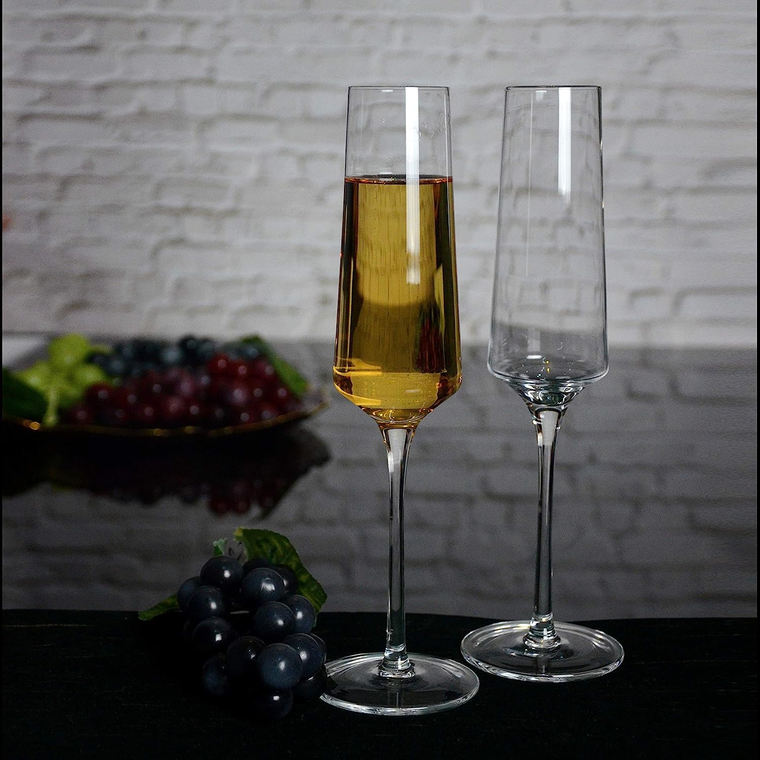 NVRA Italian Premium Long Stem Champagne Glasses Set of 4 | 250 ML Crystal Clear Glass for White or Red Wine Brandy Burgundy Cocktail Party | Best Gift, Transparent Unique Tableware 4