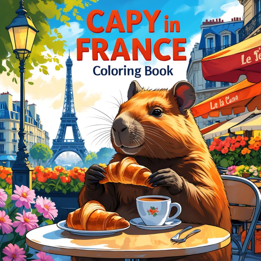 Capy In France Coloring Book: CapyBara visiting The world | 51 Unique images For all Ages | bold & Easy To color (Capy Visiting The world)