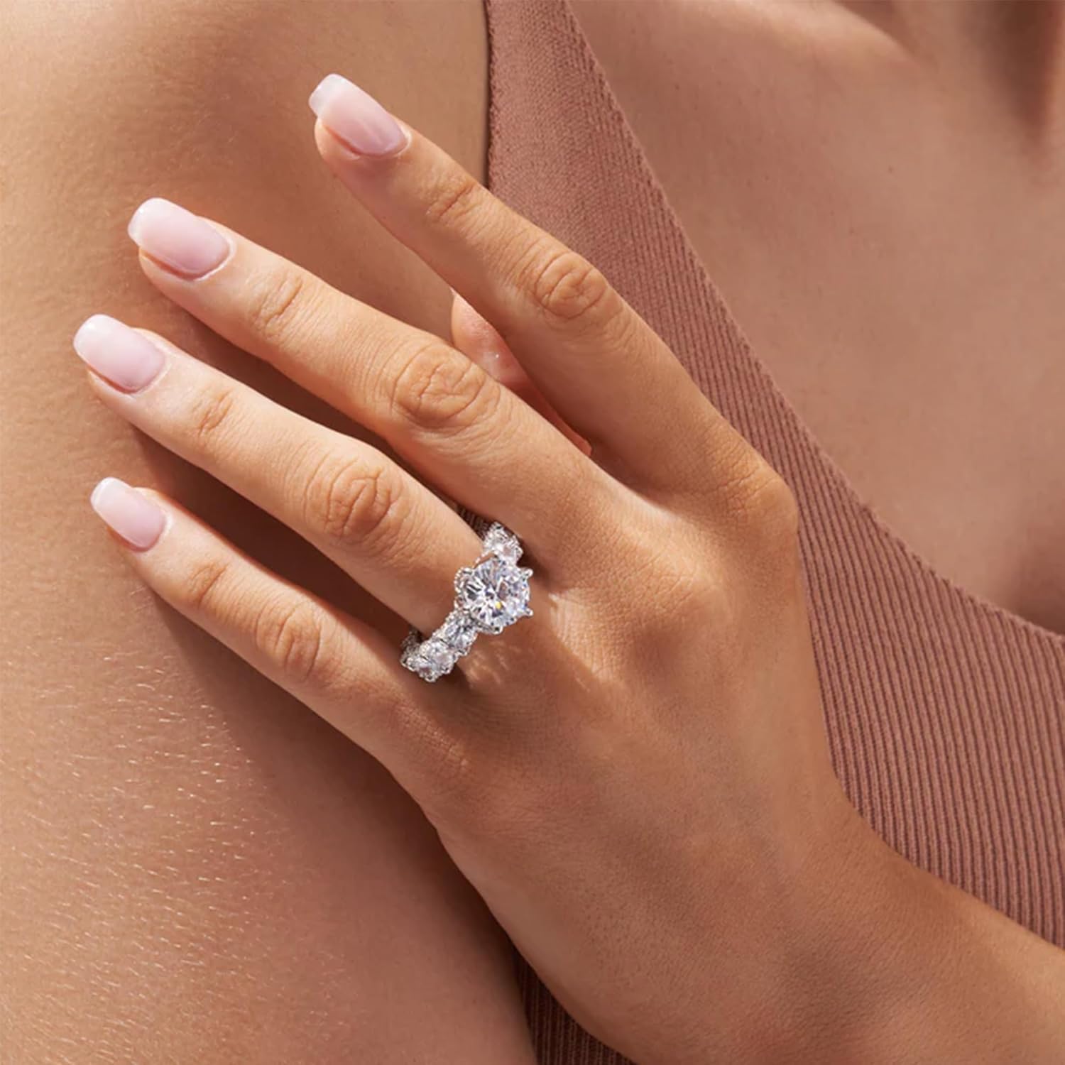 JKK Valentines Day Gifts for Women - 925 Sterling Silver 4ct D Color VVS1 Clarity Lab Created Flower Ring, Rings Band Fully Covered by 13 Moissanite Engagement Ring Anniversary Valentines Gifts for Women - Image 2