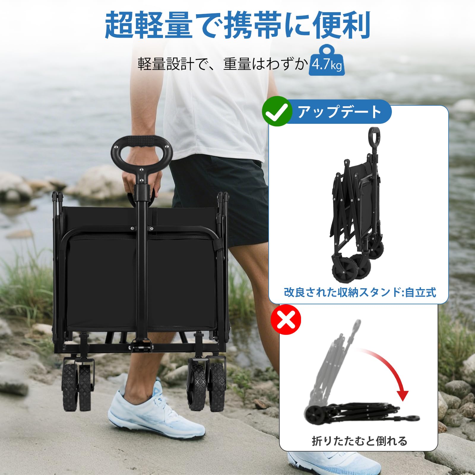Amazon.co.jp: キャリーワゴン キャリーカート アウトドアワゴン 容量100L 耐荷重120kg 折りたたみ ミニ 超軽量4.7kg  コンパクト タイヤ取り外し可能 自立収納 ワンタッチ展開＆収納 アウトドア 荷物運び 買い物 釣り イベント 引っ越し ゴミ出し (カモフラ) :  スポーツ ...