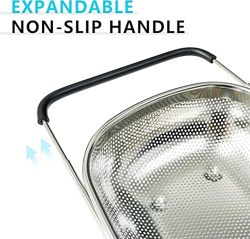 Miniatura 3 de REDANT Colador sobre el fregadero, colador expandible de acero inoxidable con malla fina para pasta, arroz, frutas y verduras, colador de cocina con