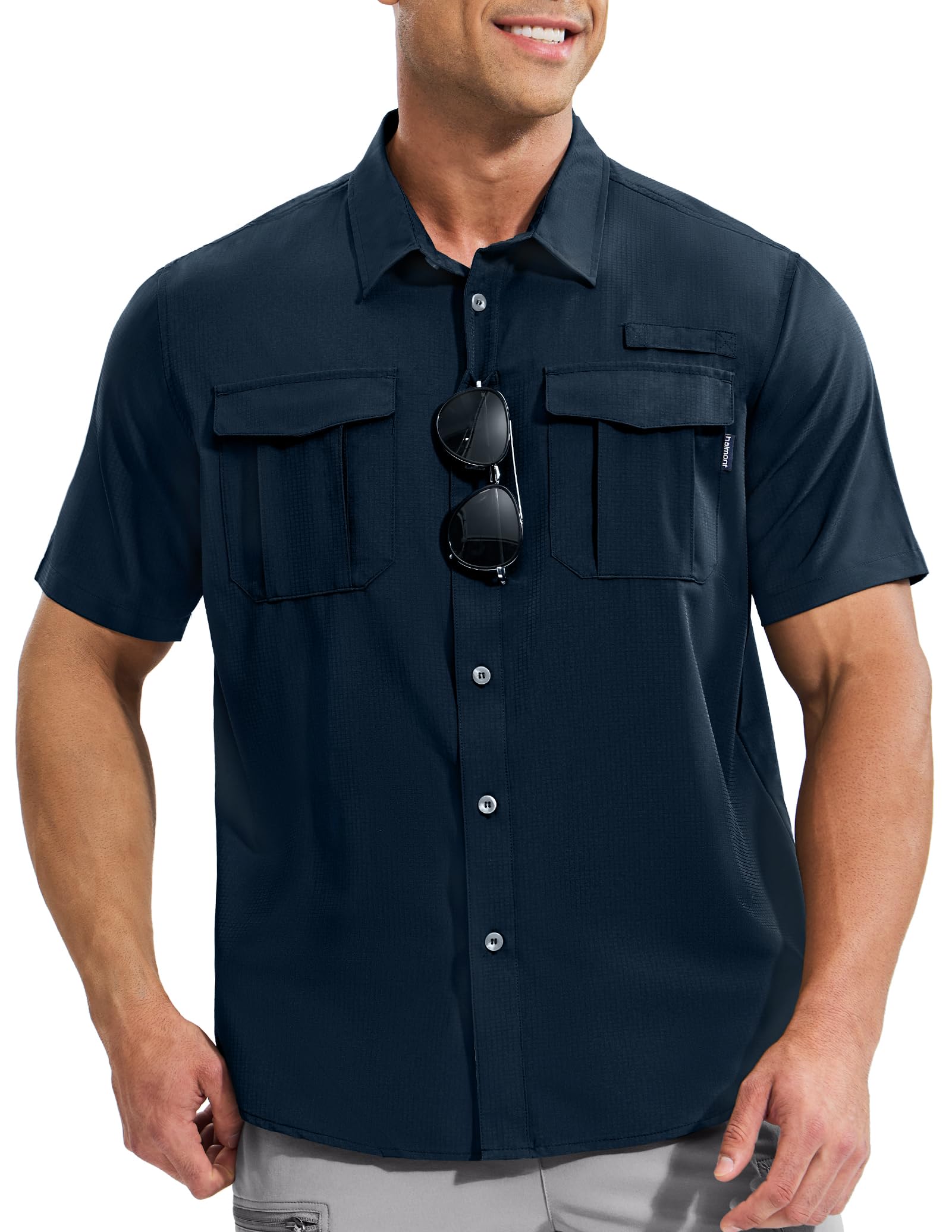 Haimont Camisa de protección solar para hombre, resistente al agua, manga corta, con botones, de secado rápido, para senderismo, pesca