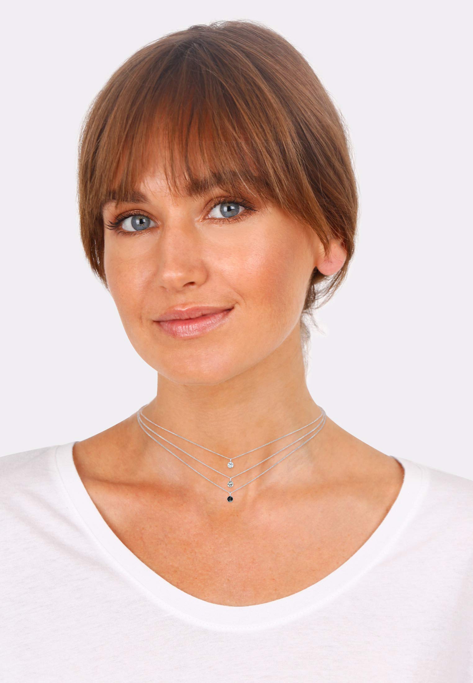 Elli Collana da Donna, Strato Choker Layer con Cristalli, in Argento 925 Placcato Oro Rosa