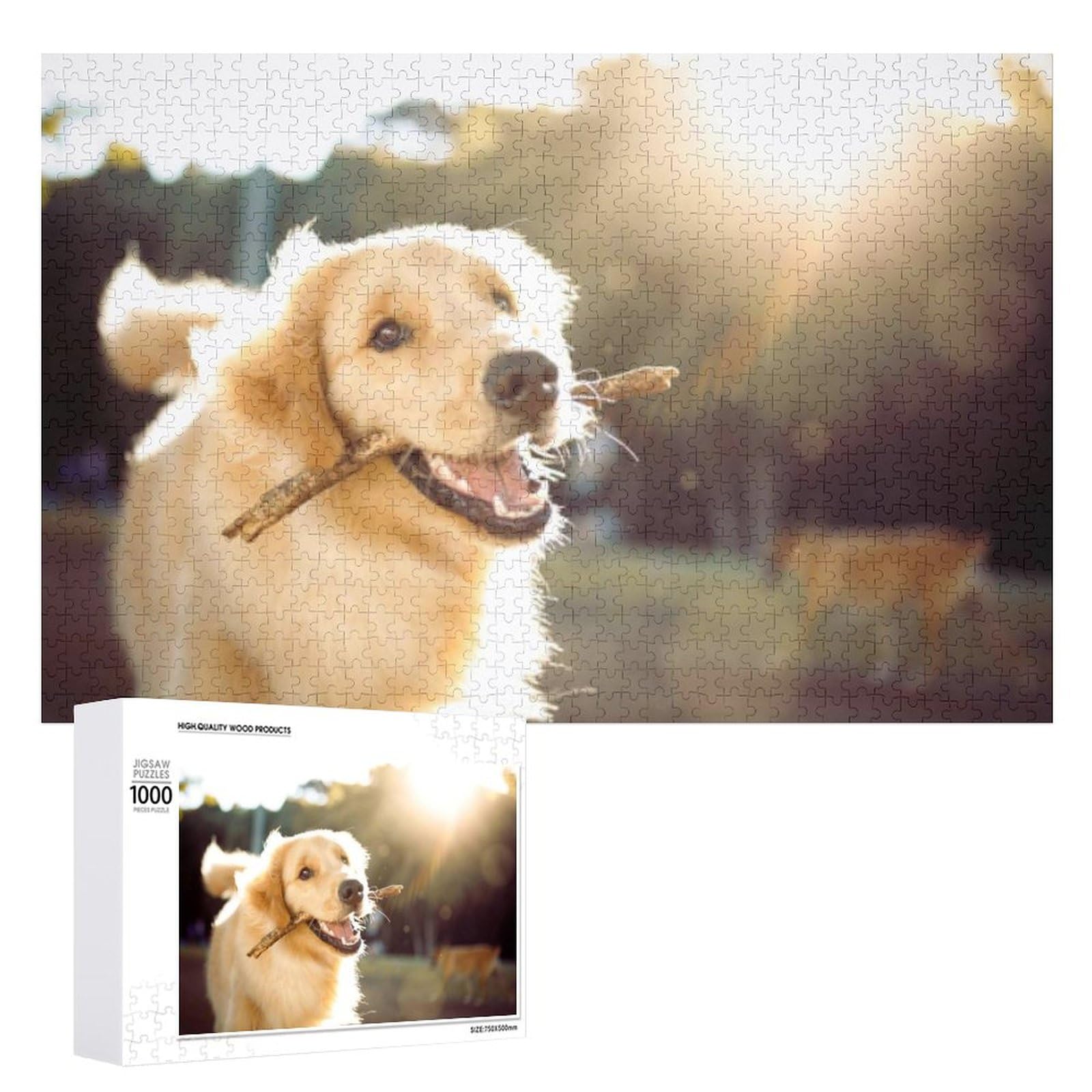 Animal Jigsaw Puzzles 1000 Pieces for Adult-Cute Playing Stick Dog Happiness Golden Retriever Playing Playful Puzzle - Wooden Puzzle - for Youth Children Home Decor Funny Game Best Gift Toys โ image 1