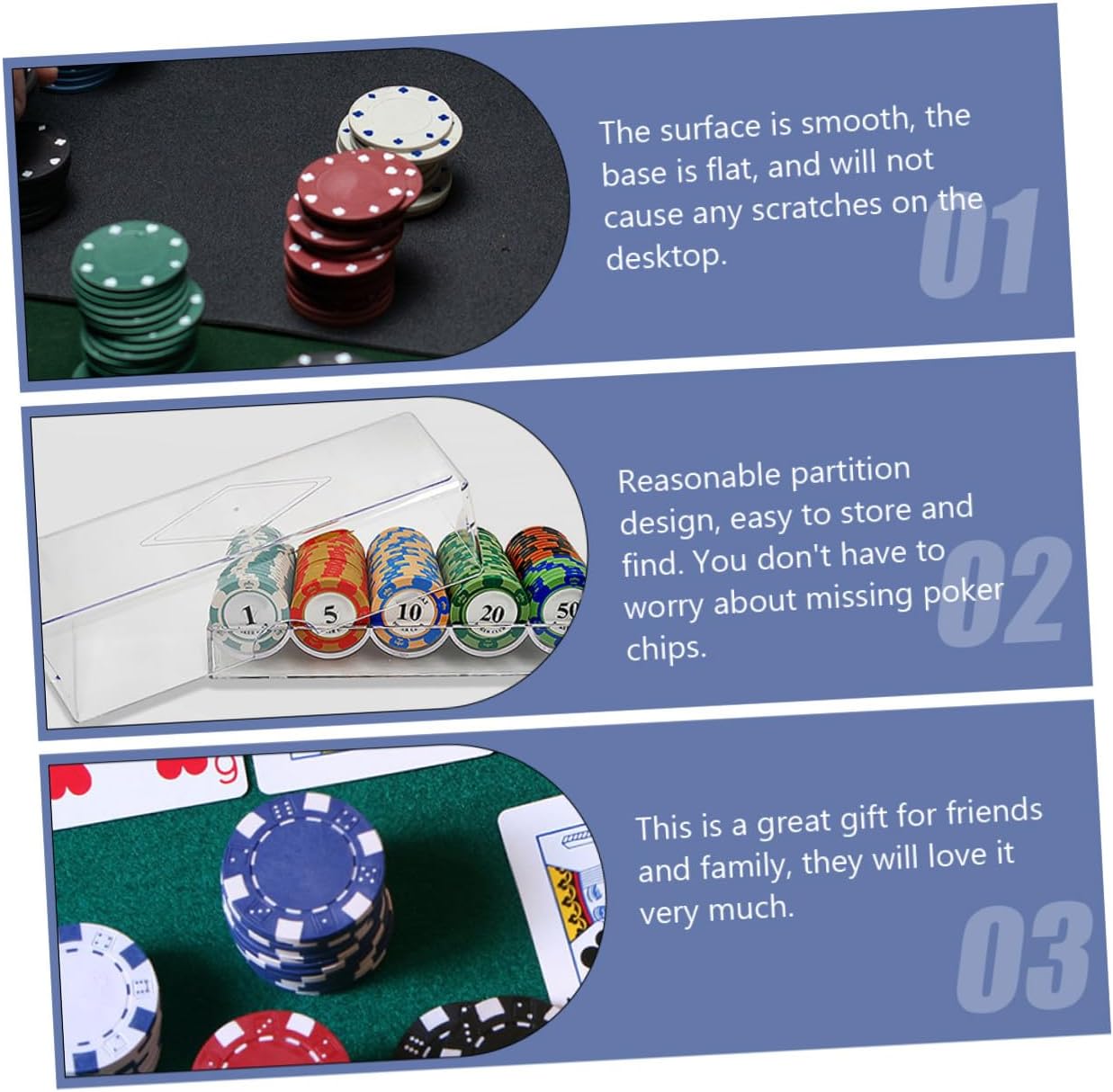 2pcs Sturdy Poker Chips Rack Poker Chips Storage Container Box Cover Case Tray Visible Tray