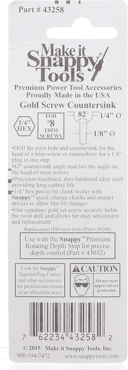 Make it Snappy Tools 1/8 Inch x 1/4 Inch Trim-Screw Countersink #43258