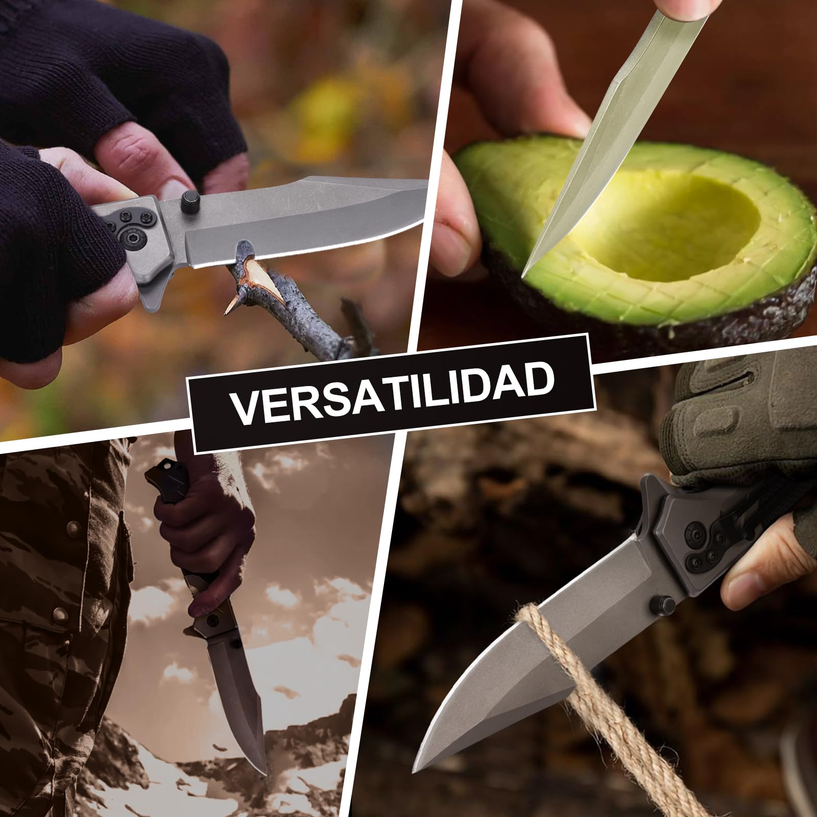 Navaja, Cuchillo Plegable de Acero Inoxidable, Portátil Cuchillo EDC con Clip de Bolsillo, Cuchillo Supervivencia, Camping Antideslizantes, Regalo para Hombre Padre