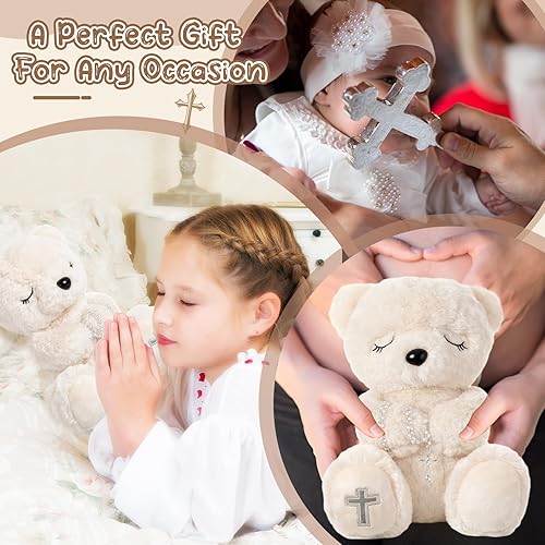 Miniatura 5 de Bendito oso de peluche de 10 pulgadas con rosario, regalos de dedicación y bautismo para niñas y niños, primera comunión, regalos de bautizo