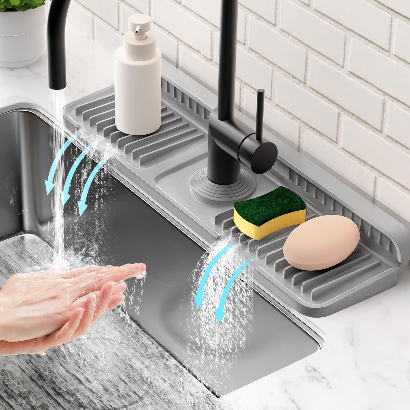 Photo 1 of 17.7'' Faucet Mat for Kitchen Sink Splash Guard[7° Slope Fast Self-draining][Snap Lock Fit] Folding Kitchen Sink Faucet Mat Splash Guard Kitchen Sink Area Water Splash Guard Behind Faucet Draining Mat