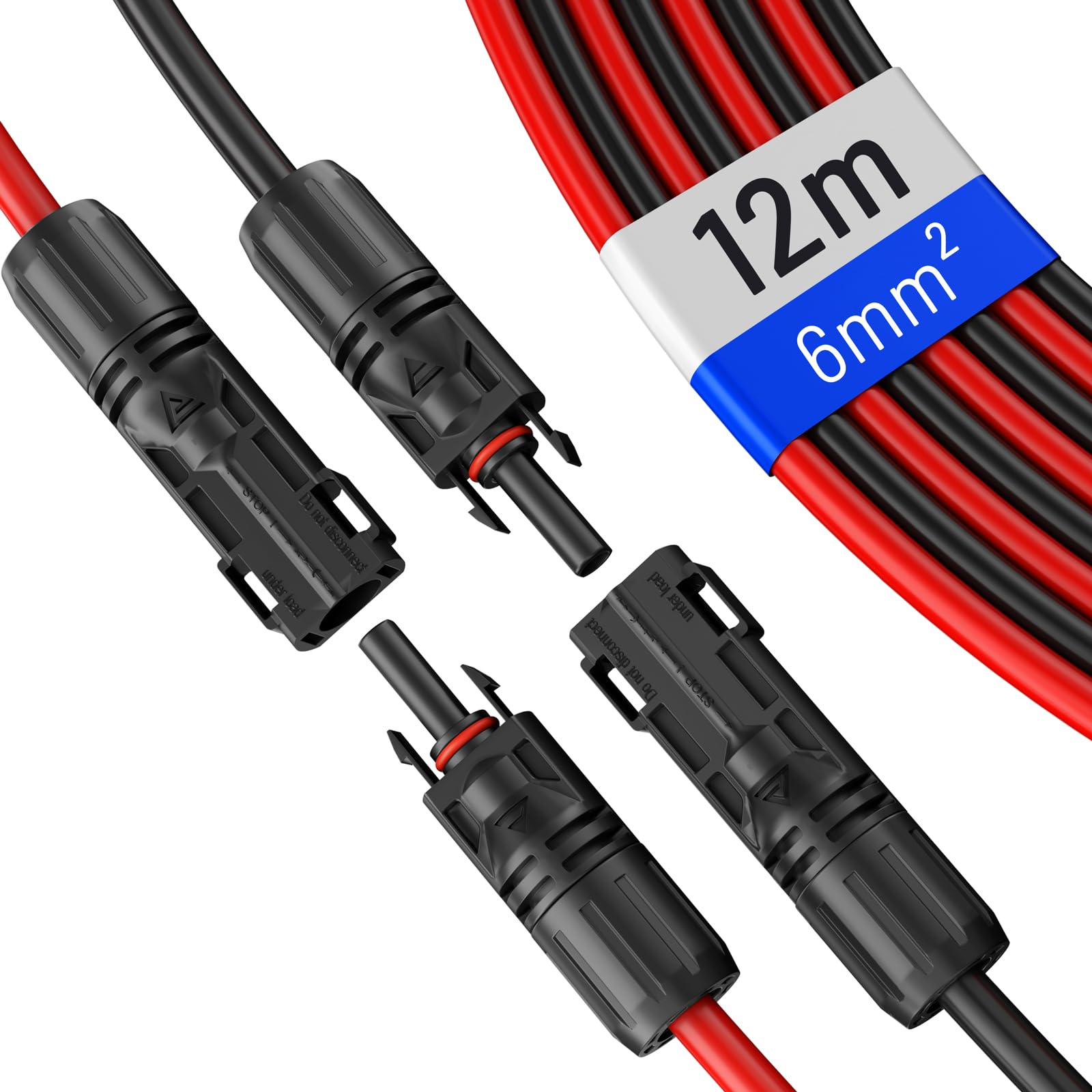 hb-digital Cavo di prolunga solare 6 mm², cavo PV, cavo di prolunga solare con connettori e prese, rosso e nero, coppia di cavi per impianti fotovoltaici, flessibile, IP68, resistente ai raggi UV (6