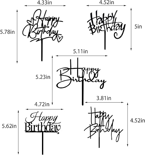 Miniatura 3 de 10 piezas de decoración de pastel de cumpleaños de acrílico negro serie de decoraciones para tartas de cumpleaños