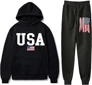 Men’s American Flag Sweatshirt Set USA Sweatshirts Hoodie Outfit Women Long Sleeve Sweater Sweatsuits Pullover Suits