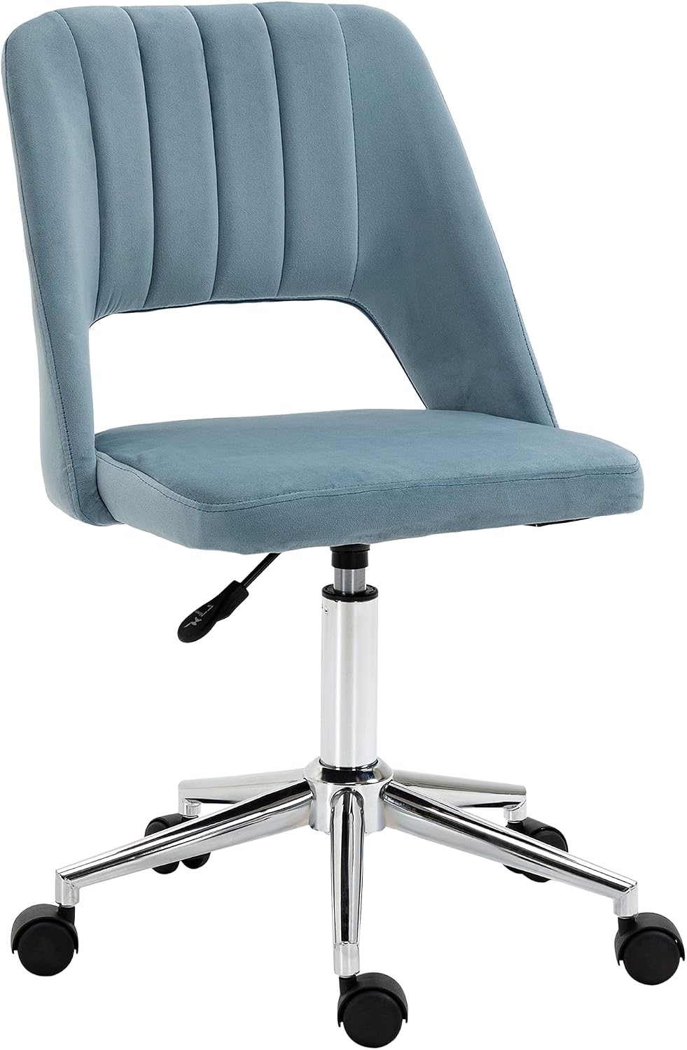Vinsetto Office Desk Chair, Height Adjustable Computer Task Chair, Modern Fabric Makeup Vanity Chair with Swivel Wheels, Sky Blue