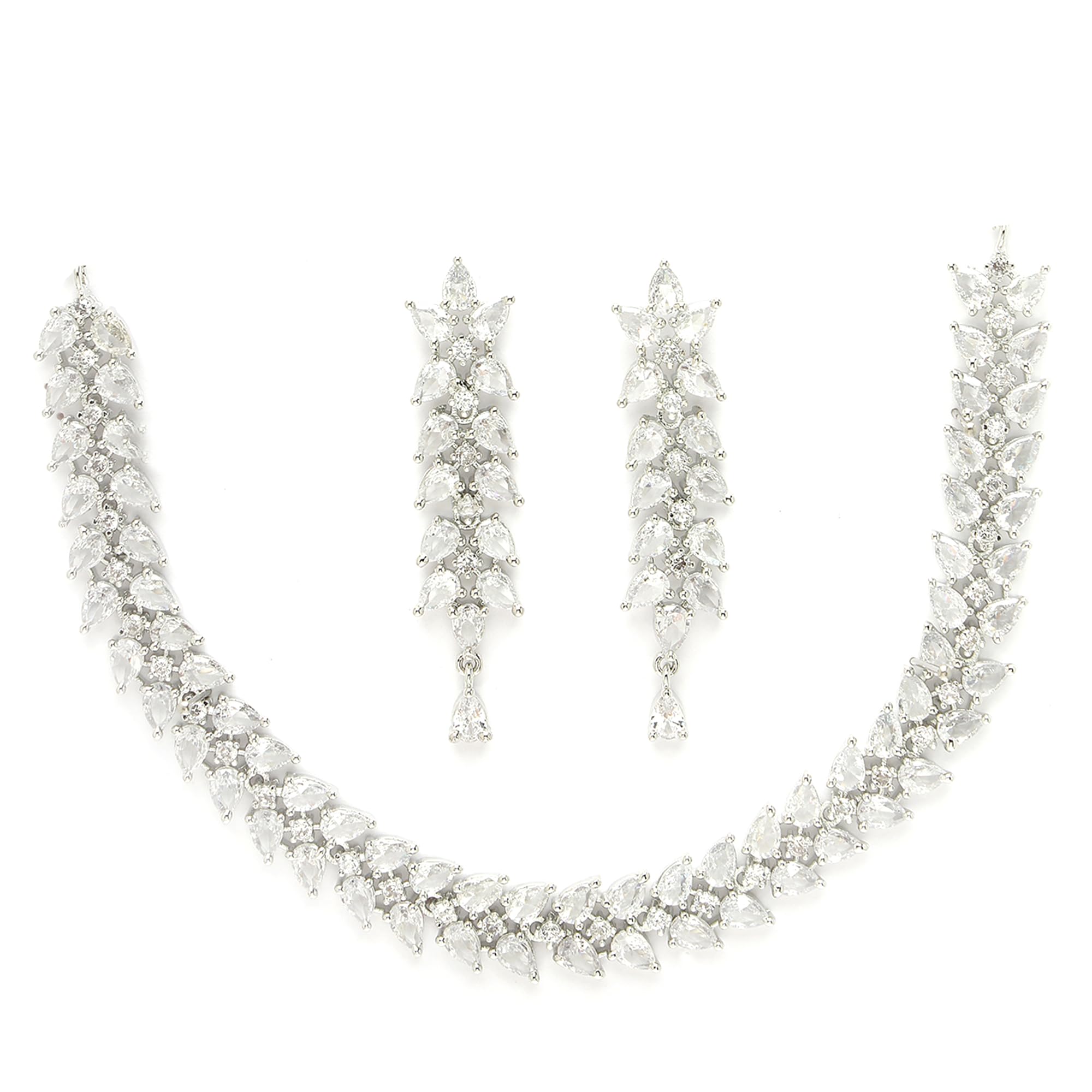 ZENEME Rhodium Plated Silver Toned American Diamond Crystal Radiant Necklace With Earring Jewellery Set For Women & Gifts For Girls (Radiant Blossam White Necklace) (B0D8TW5LGN) Amazon Price History, Amazon Price Tracker