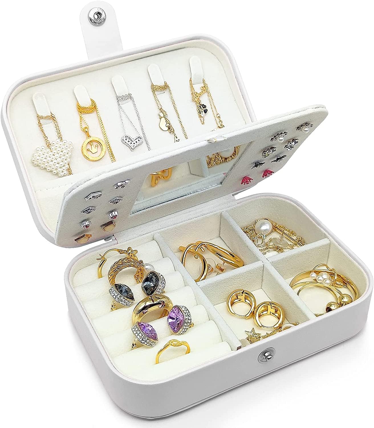 HCHANGENHCHANGEN Small Jewelry Box Travel Jewelry Case mini Jewelry storage case jewelry Organizer with Mirror Suitable for Women, Girlfriend and Wife - Storage Rings, Pendants, Earring, Necklaces (White)