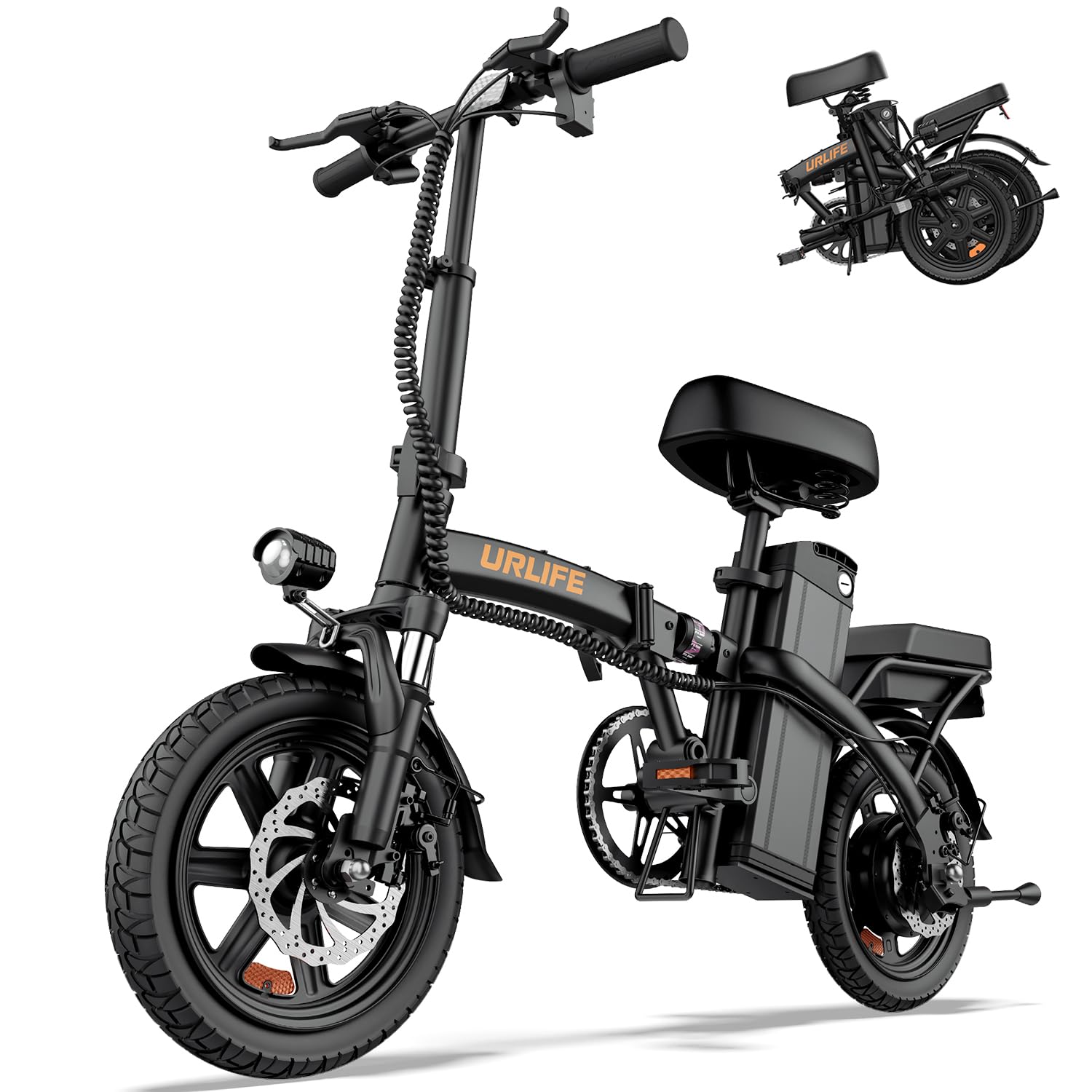 URLIFE Electric Bike for Adults, 14" Folding Electric Bike, 500W Peak Motor, 48V 375Wh Removable Battery, 15.5 MPH, 40 Miles Long Range, Mini E Bikes for Adults and Teens, UL Certification