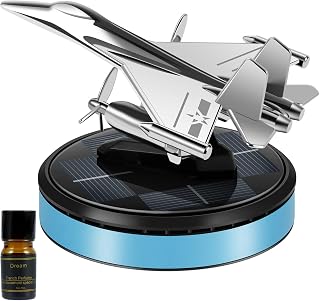 Solar Airplane Car Air Freshener Solar Rotating Fighter Car Aroma Diffuser with 5ml Essential Oil Long-Lasting Car Essential Oil Diffuser Cool Odor Eliminator Auto Interior Decor for Car []
