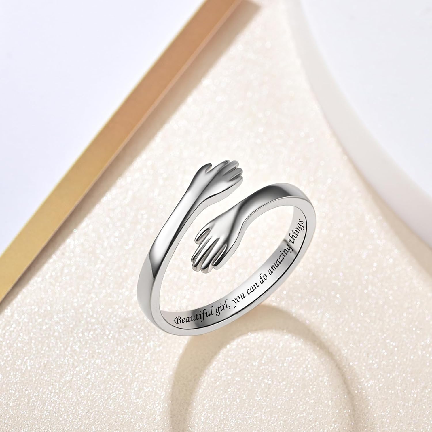 S925 Sterling Silver Hug Ring for Women Teen Girls Adjustable Ring Jewelry Gifts