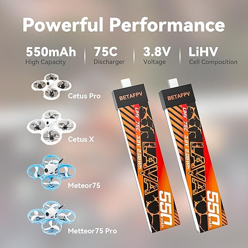 Miniatura 3 de BETAFPV 4pcs Lava 550mAh 1S 3.8V LiHV 75C FPV LiPo Batería con conector BT2.0 para 1-2S FPV Tiny Whoop Drone Quadcopters como Meteor75, Meteor75