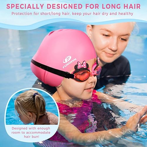Miniatura 6 de Gorros de natación de silicona de cabello largo, aptos para cabello largo y corto rizado, silicona sólida, impermeable y fácil de poner y quitar,
