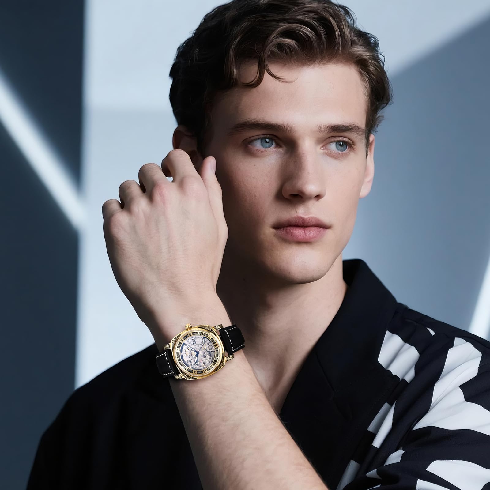 Avaner Uhren Herren Echtleder Armband: Herrenuhr Vollautomatisches Mechanisches Uhrwerk mit 36 ​​Stunden Gangreserve Lederarmbanduhr Analog Quarzuhr für Männer