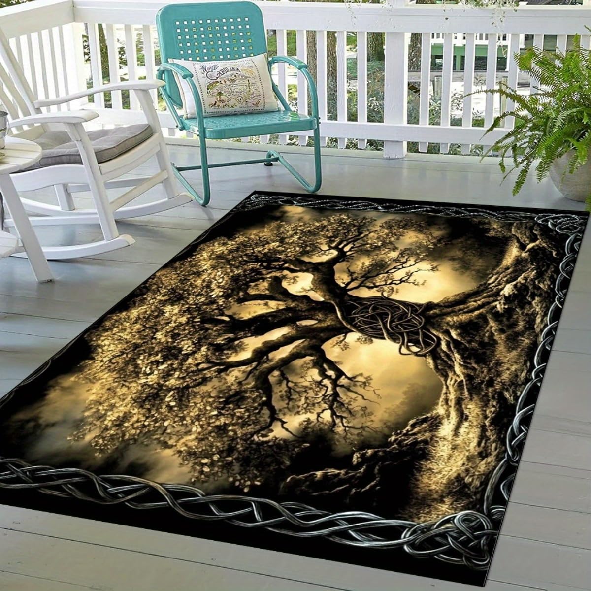Bycmuoz Vintage Tree of Life Living Room Rug, 180x230cm, Abstract Gothic Decoration Indoor Carpet, Mystic Tree Iron Chains Apartment Rugs, Durable Cozy Soft Carpets for Bedside Nursery