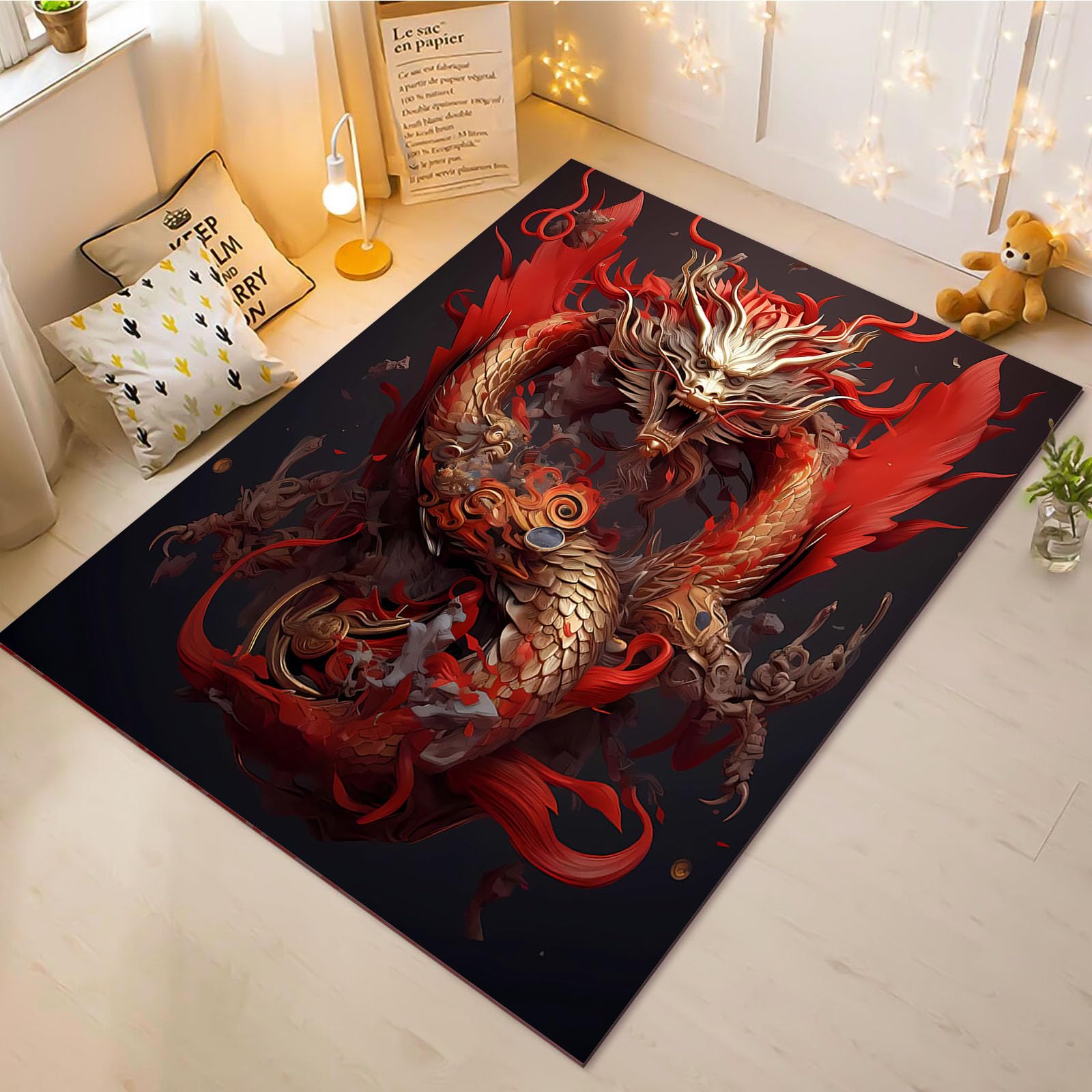 Tapis de salon motif dragon gothique idéal pour décorer une chambre d'ado chic